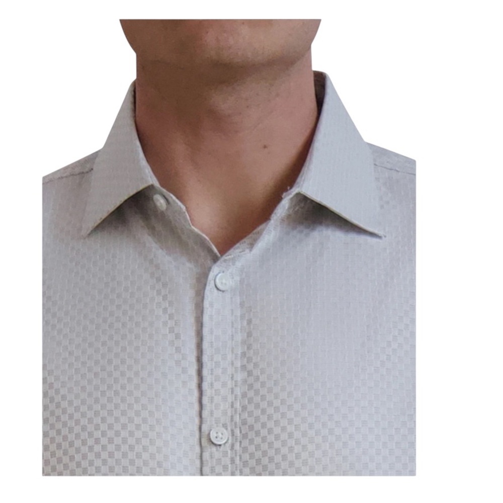 KARL LAGERFELD PARIS DRESS FORMAL SHIRT SLIM-FIT DOBBY GRAY COLOR SIZE MEDIUM - Picture 2 of 9